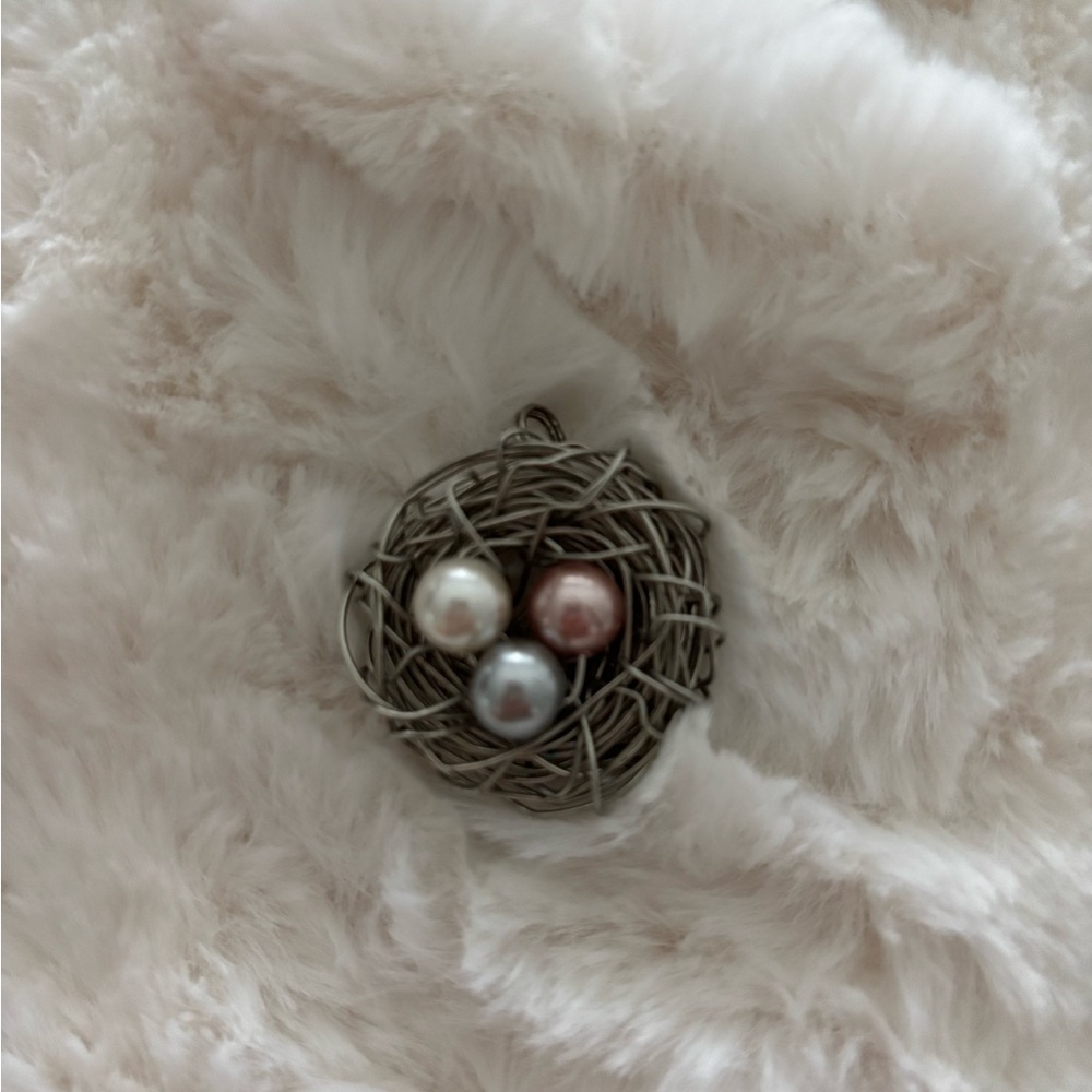 Pearl Trio Bird's Nest Pendant Necklace - Pink, White & Gray